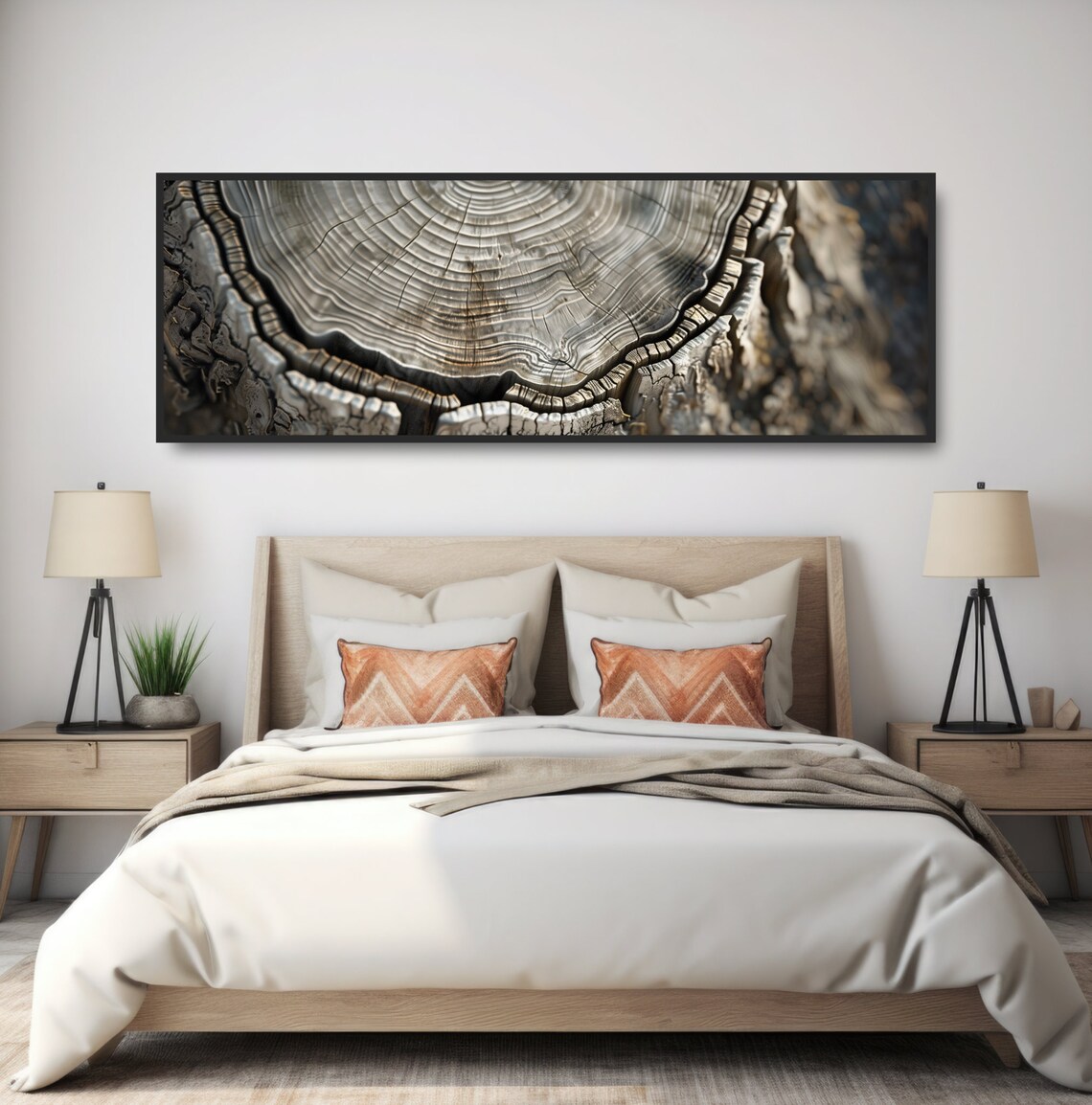 Weathered Tree Stump Rings Wall Art Print Aged Wood Trunk Cross Section Beige Grey Neutral Earth Tones Forest Boho Decor Panoramic - Image 4