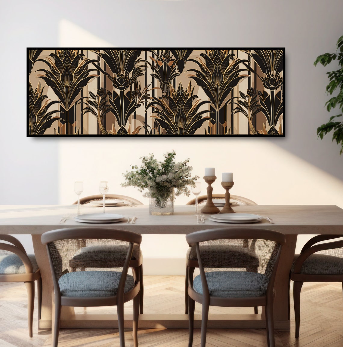 Art Deco Botanical Pattern Black Gold Luxury Fronds Wall Decor Print - Image 3
