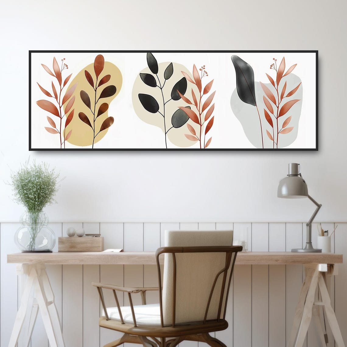 Watercolor Botanical Plants Terracotta Black Leaves Modern Art Poster - Image 2