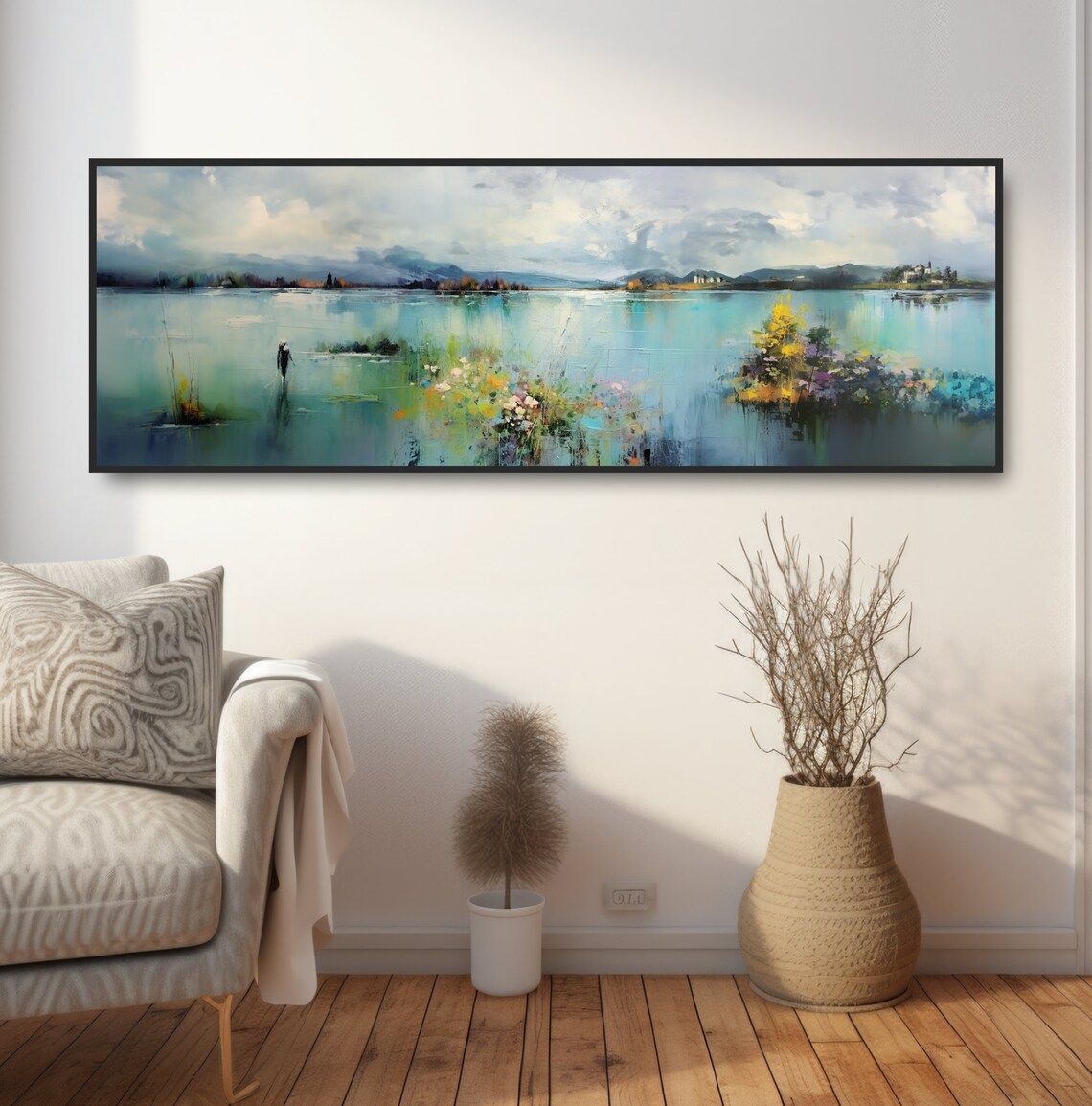 Colorful Wildflowers Turquoise Lake Impressionist Landscape Poster - Image 2
