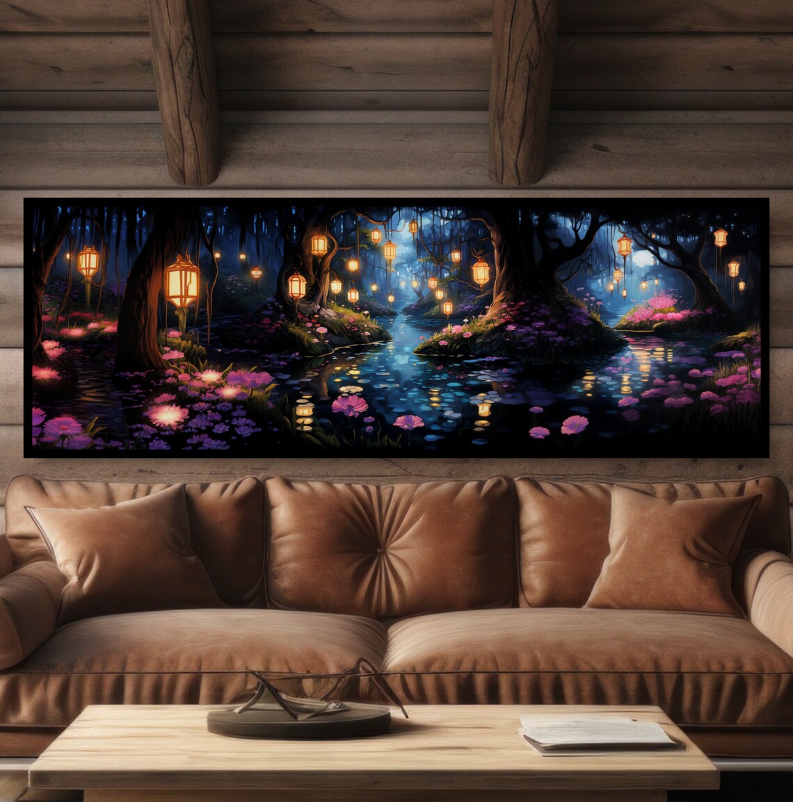 Enchanted Swamp Forest Fantasy, Lanterns Art Print