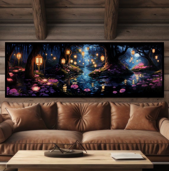 Enchanted Swamp Forest Fantasy, Lanterns Art Print