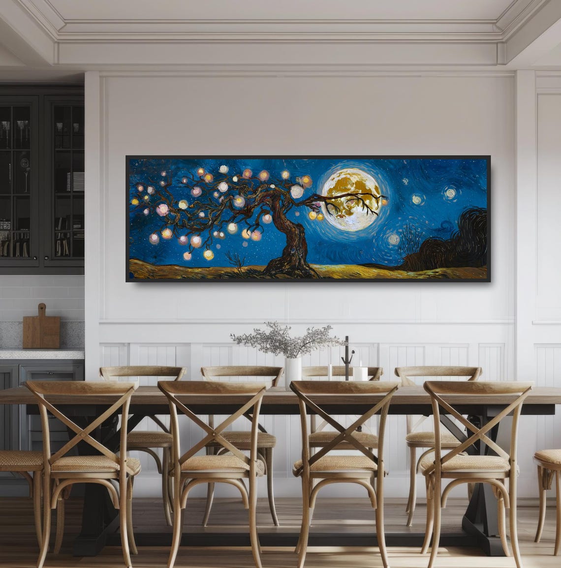 Starry Night Twisted Tree Painting Glowing Moon Dreamy Blue Print - Image 3
