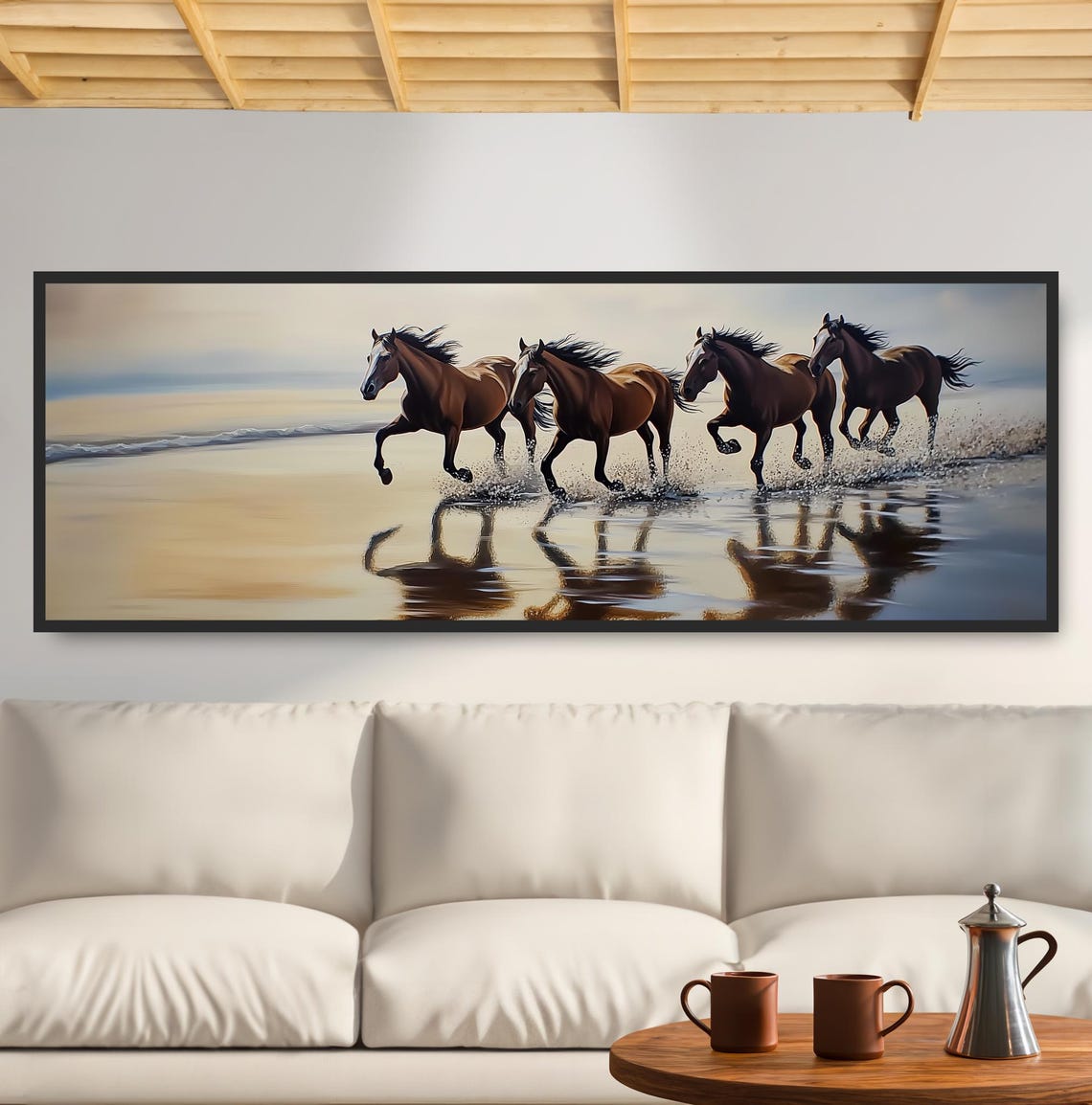 Galloping Horses Beach Golden Light Shoreline Reflection Print