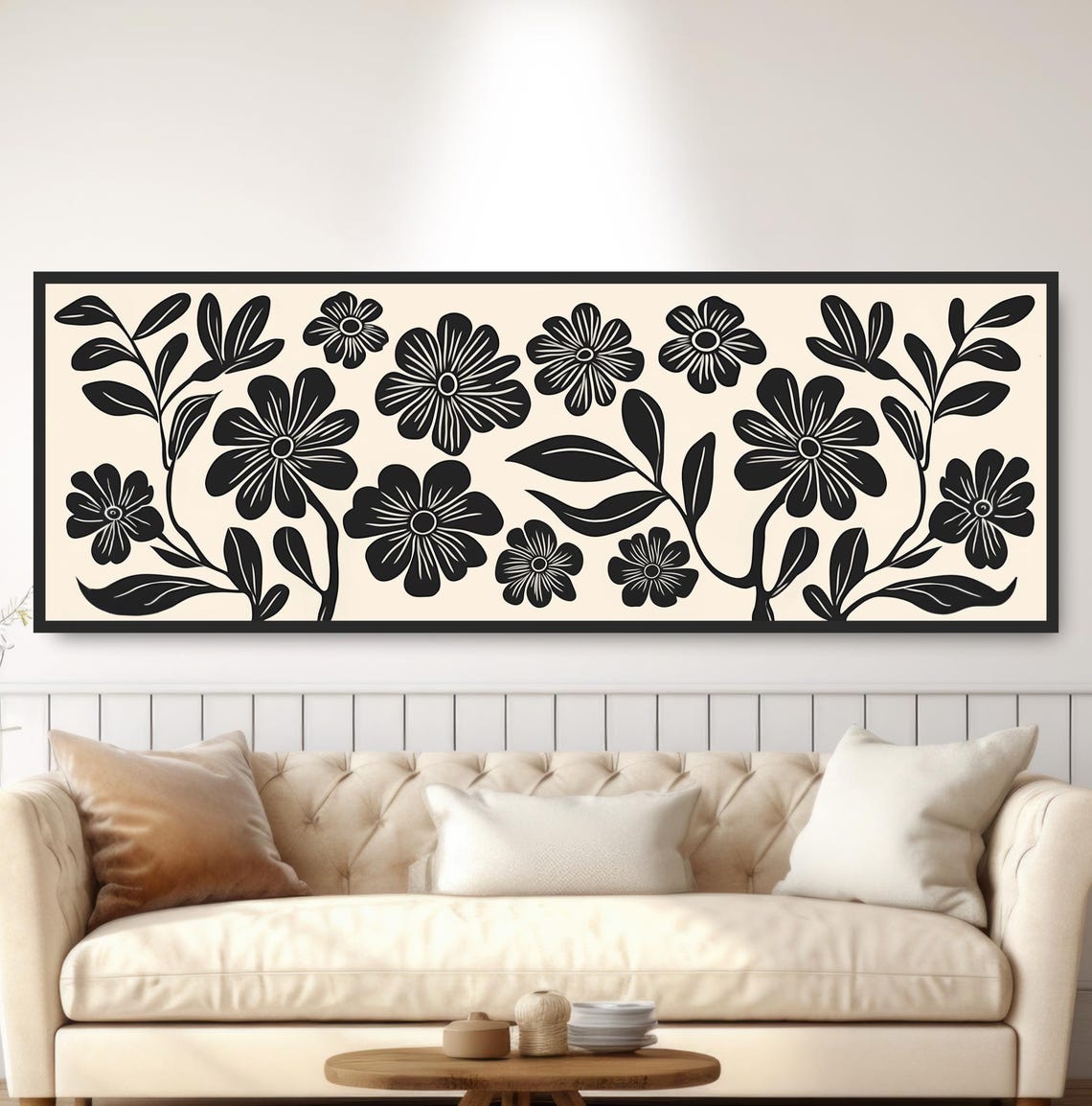 Bold Boho Floral Wall Art Monochromatic Botanical Black White Minimalist Decor Contemporary Mid Century Modern Nature Inspired Design