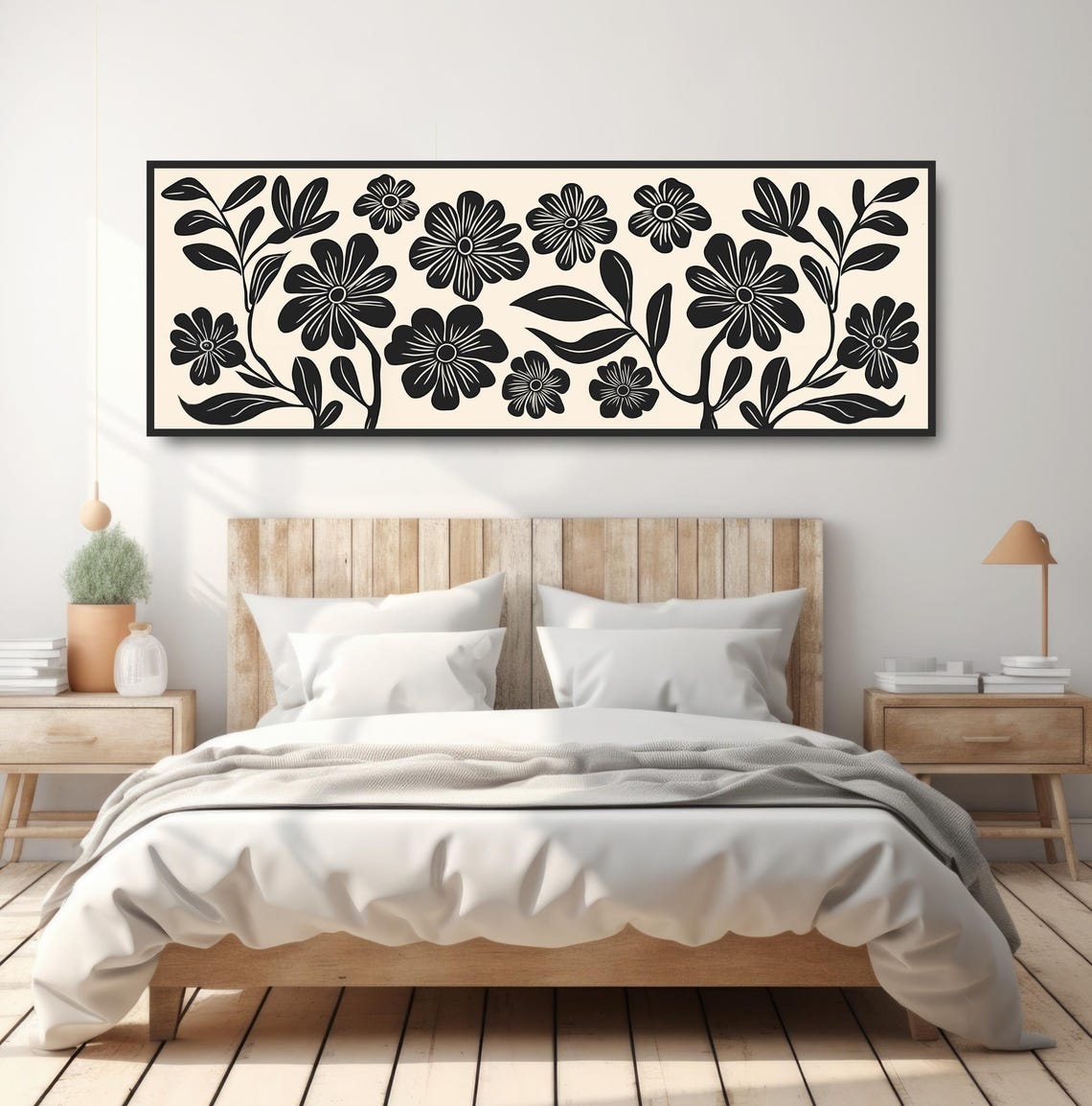 Boho Black Floral Silhouette Wildflower Minimalist Botanical Poster - Image 4