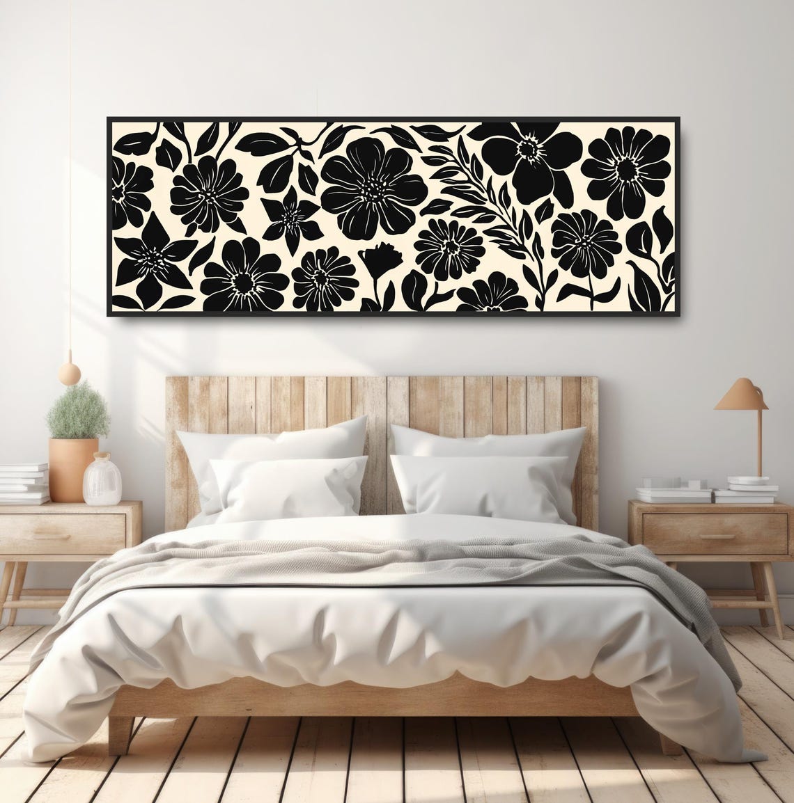 Abstract Black And White Floral Art Minimalist Botanical Mid Century Modern Wall Decor Monochromatic Bold Nature Inspired Design - Image 4