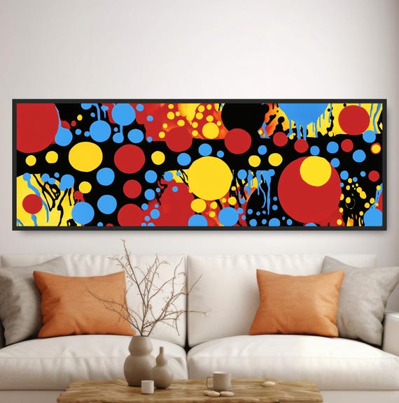 Bold Primary Dot Painting Print Colorful Modern Abstract Art Midcentury Splatter Artwork Red Blue Yellow Pollock Drip Paint Style