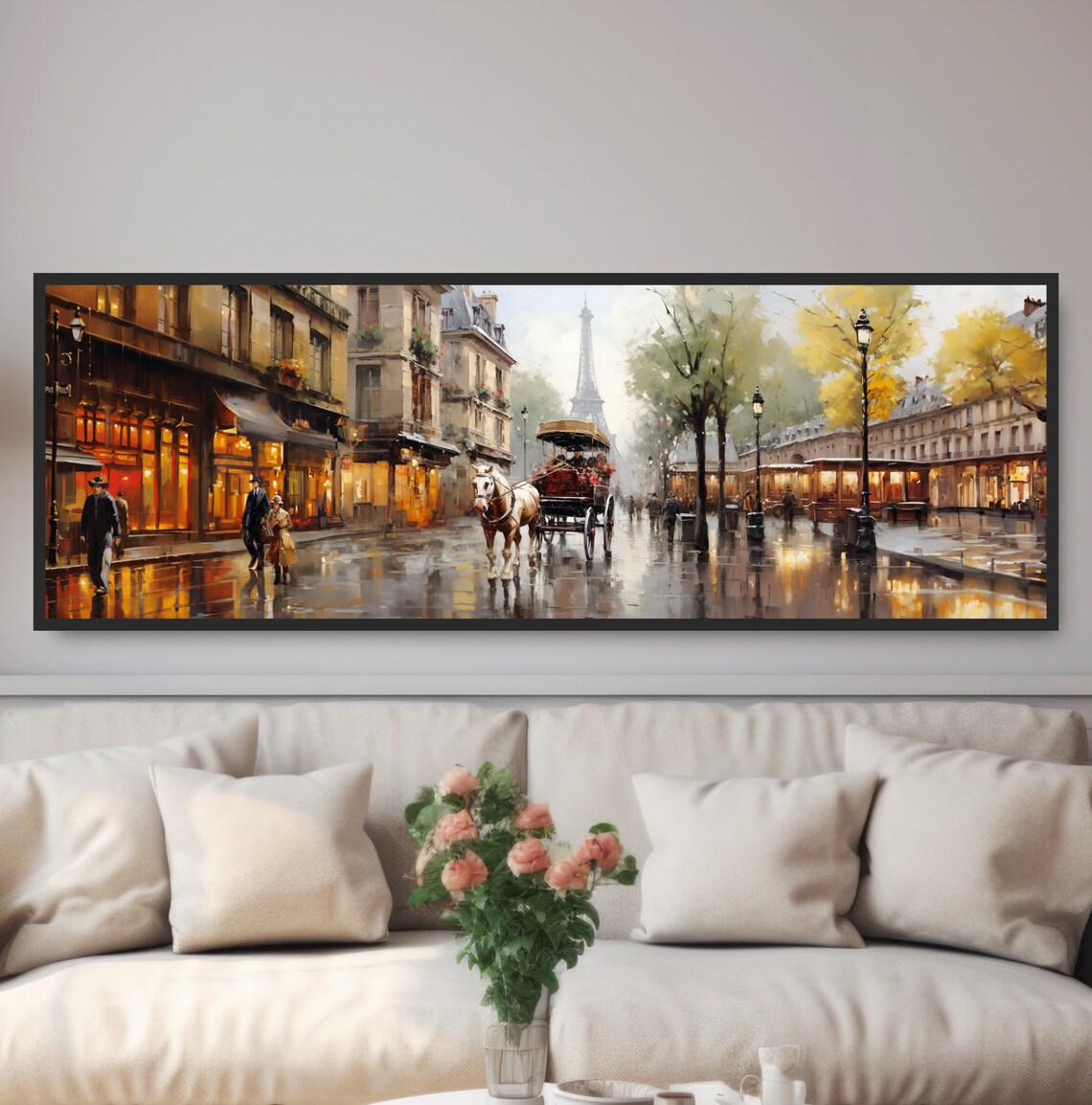 Eiffel Tower Horse Carriage, Rainy Paris Art Print