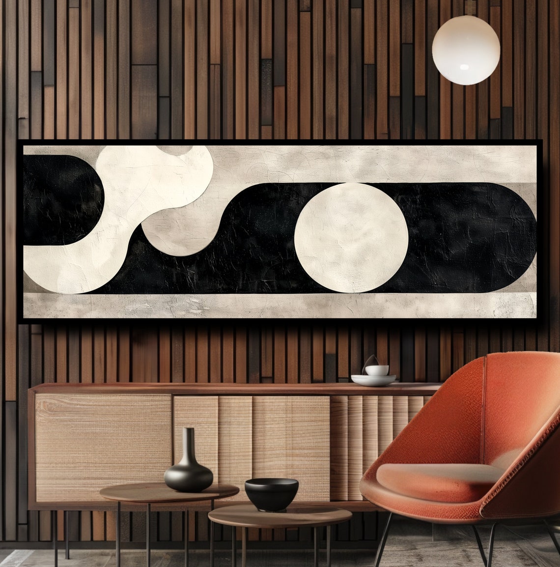Abstract Geometric Black White Midcentury Modern Minimalist Art Poster - Image 2