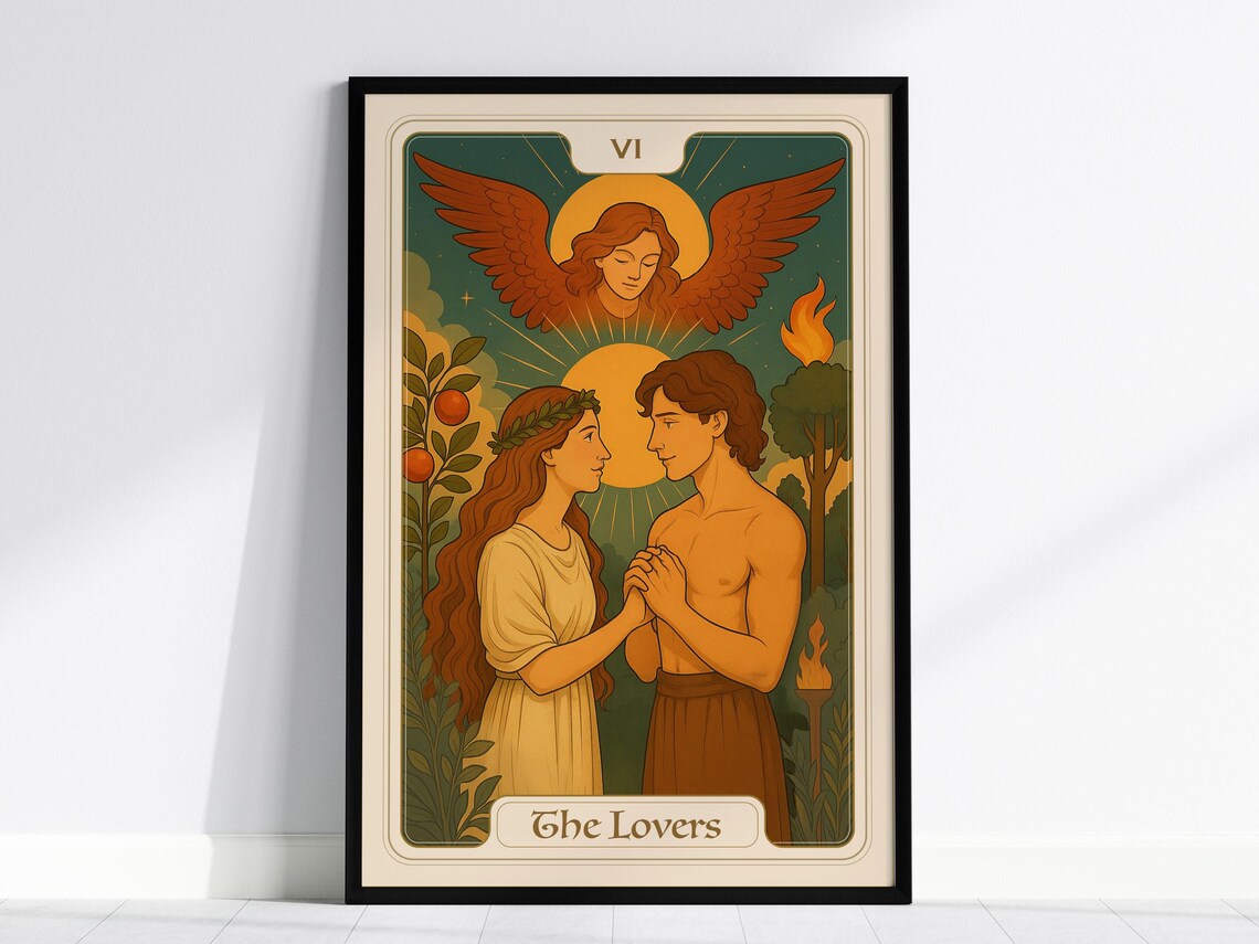 The Lovers Tarot Card VI Vintage Art Nouveau Major Arcana Poster