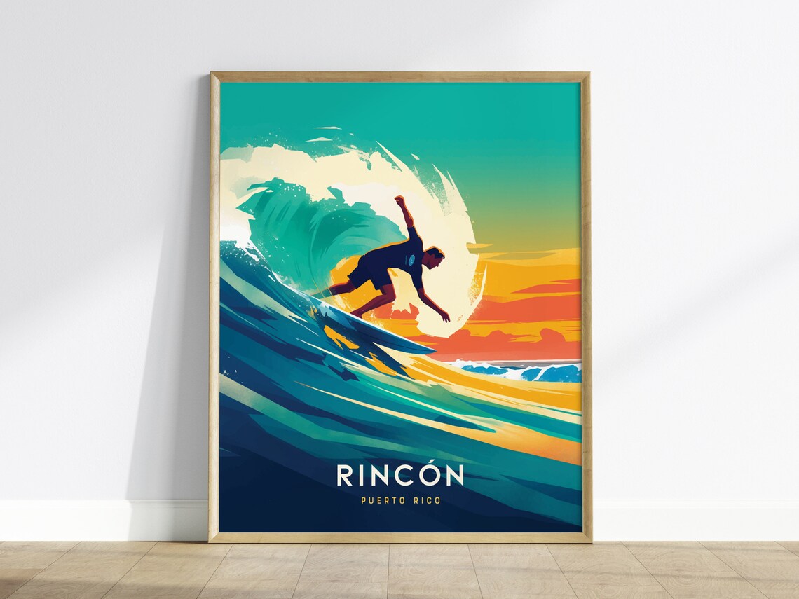 Rincon Puerto Rico Surf Poster, Caribbean Beach Art Print