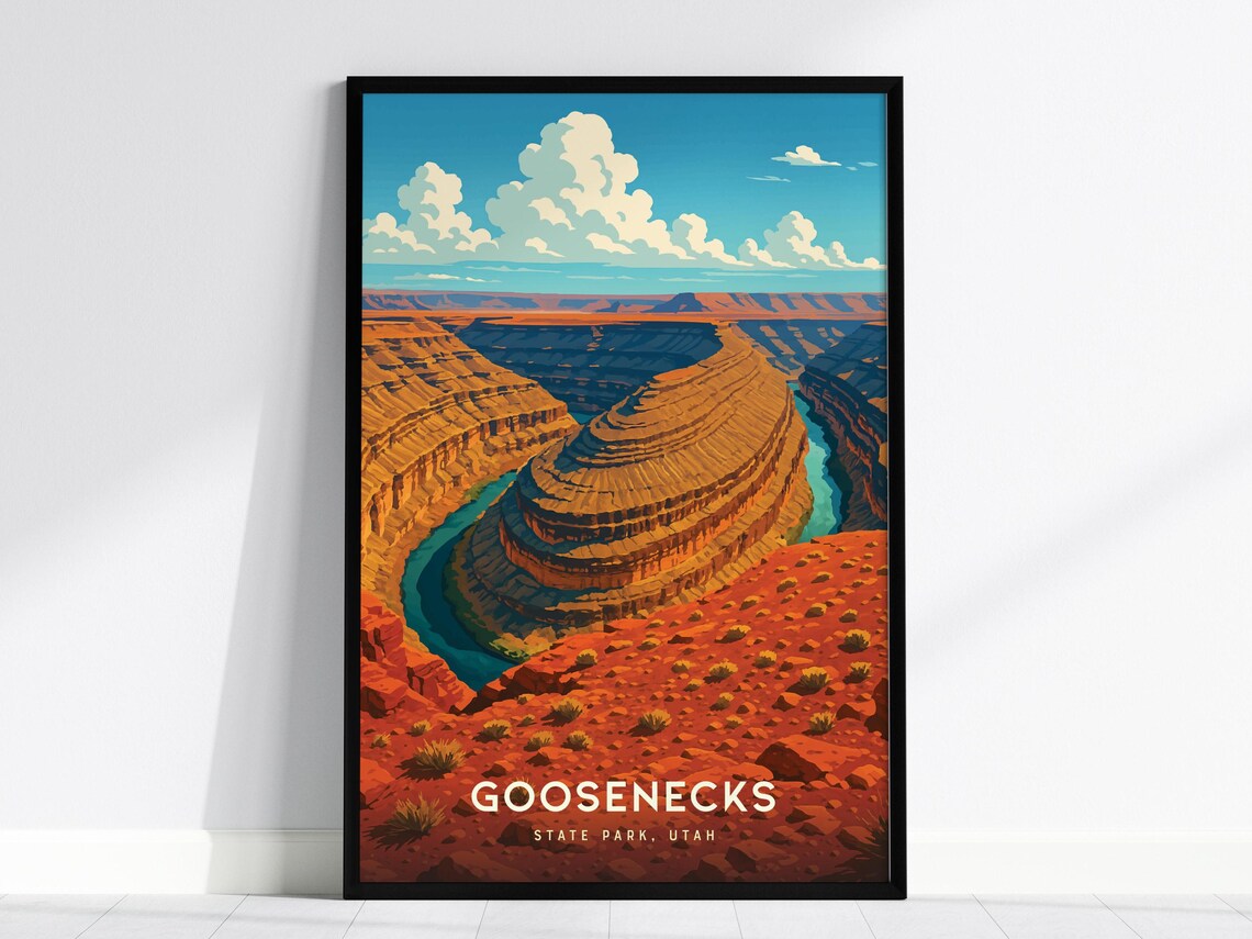 Goosenecks State Park Utah Desert River Bend Canyon Travel Poster