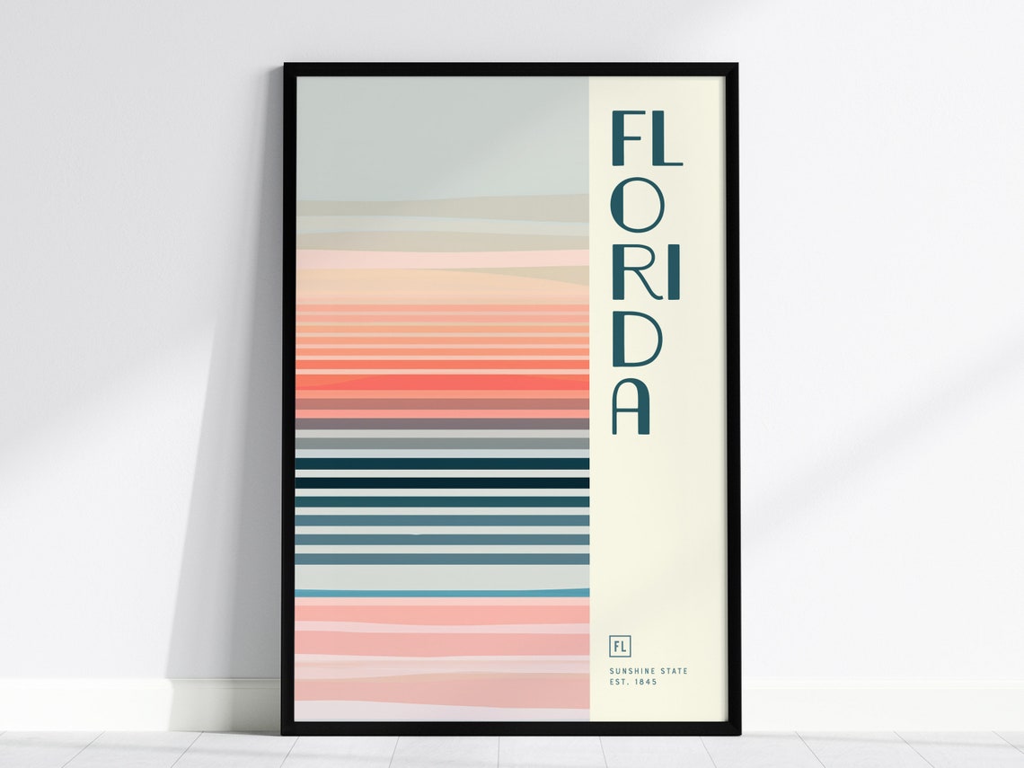 Florida Sunshine State Sunset Stripes Minimalist State Travel Poster