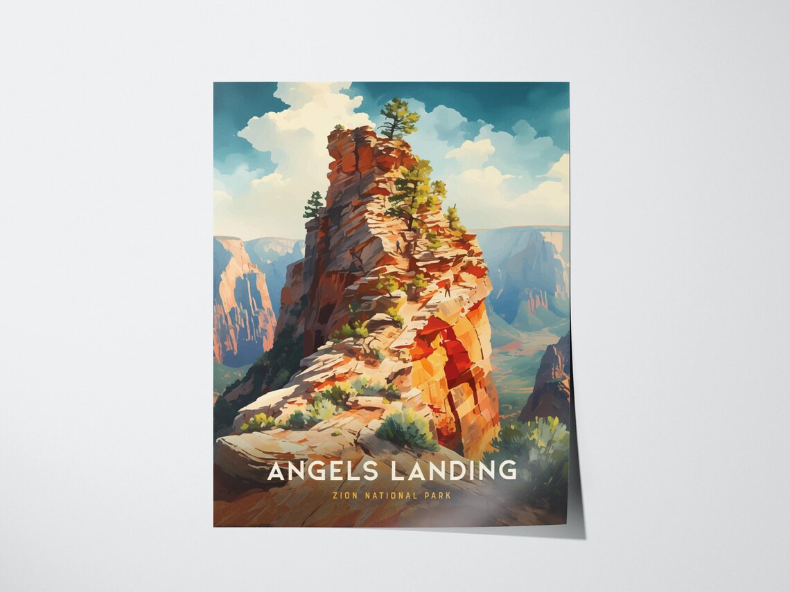 Angels Landing Zion National Park Red Rock Hiking Travel Poster