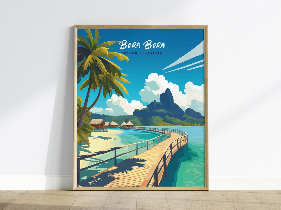 Bora Bora French Polynesia Tropical Island Lagoon Travel Poster