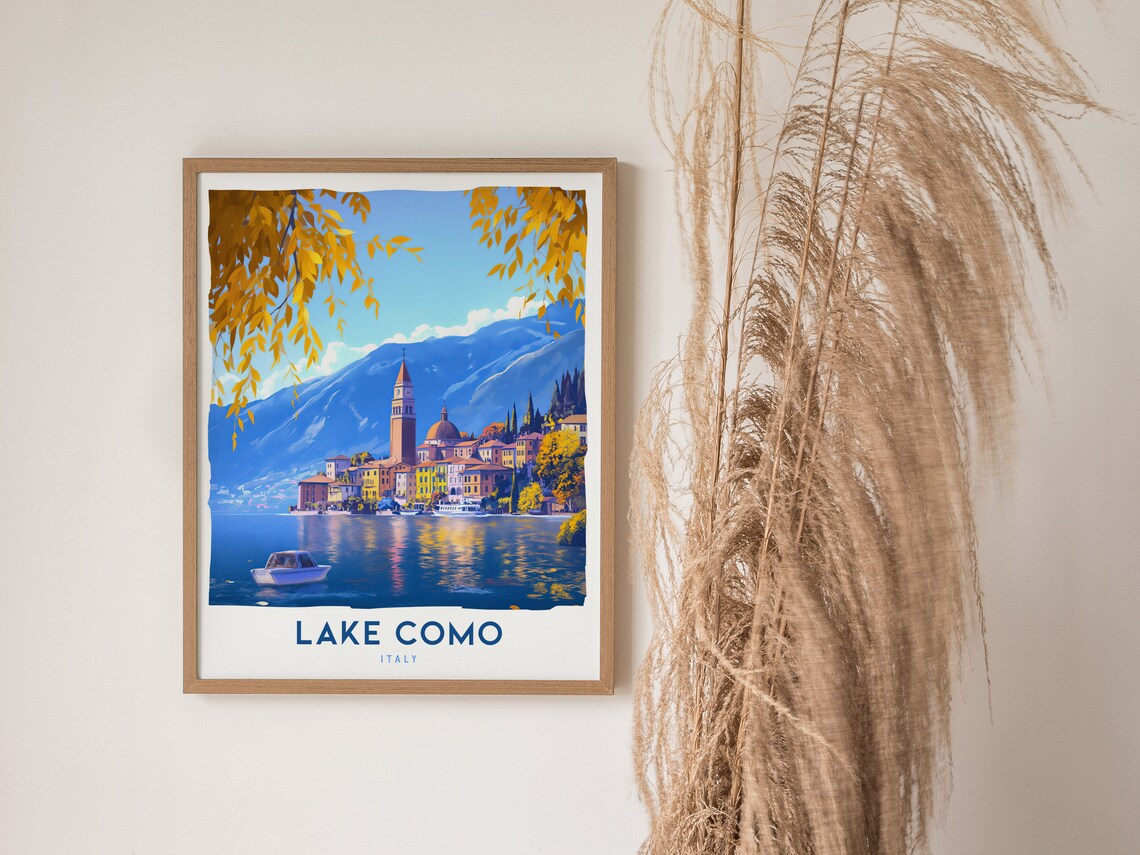 Lake Como Italy Lakeside Village Golden Foliage Travel Poster - Image 2