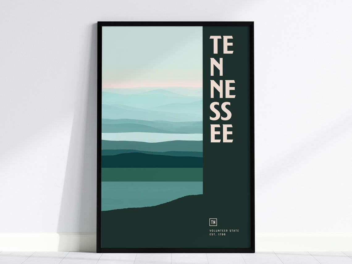 Tennessee Smoky Mountains Minimalist Green Ridges Cabin Art Poster