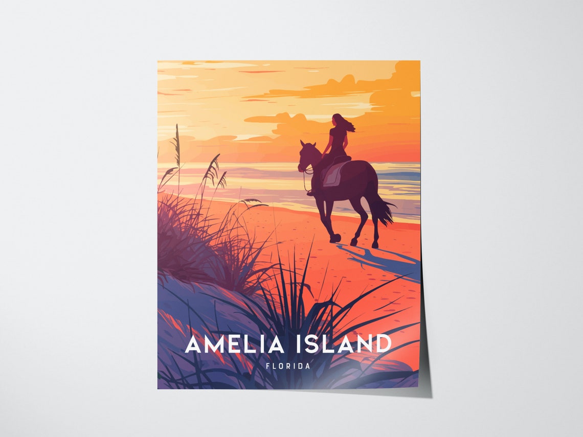 Amelia Island Florida Horseback Sunset Beach Rider Art Poster