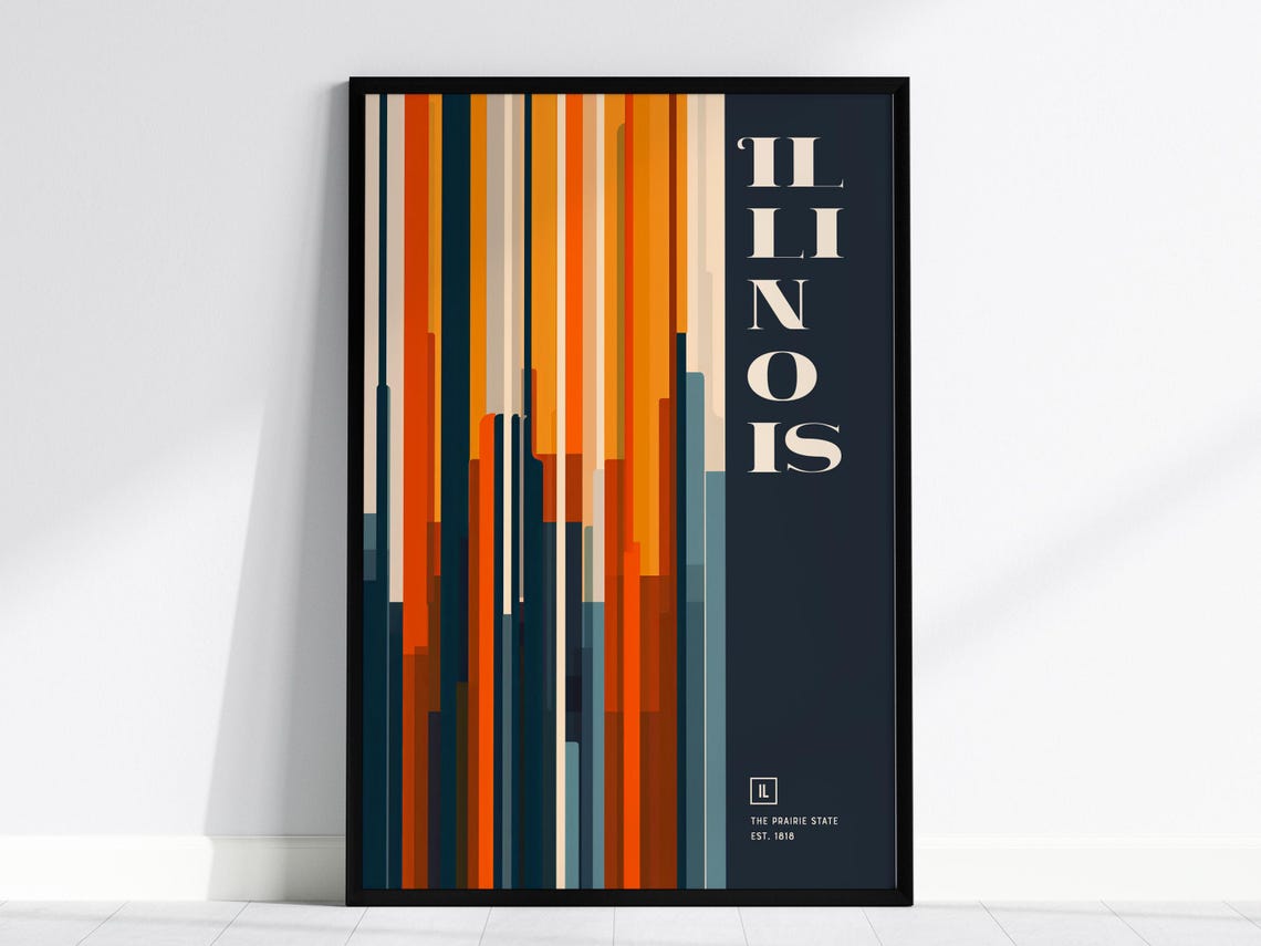 Illinois Prairie State Abstract Vertical Cityscape Stripes Poster