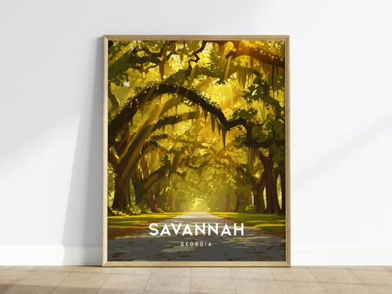 Savannah Georgia Print, Southern Oak Trees Travel Poster