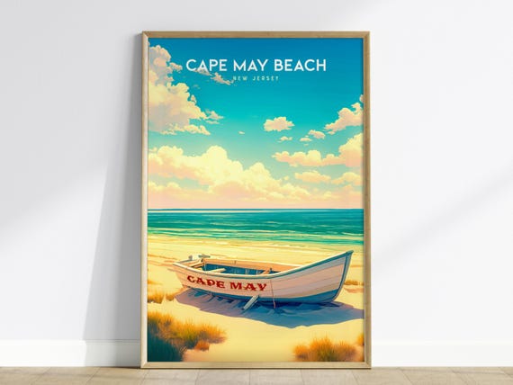 Cape May Beach Print Vintage New Jersey Coastal Art