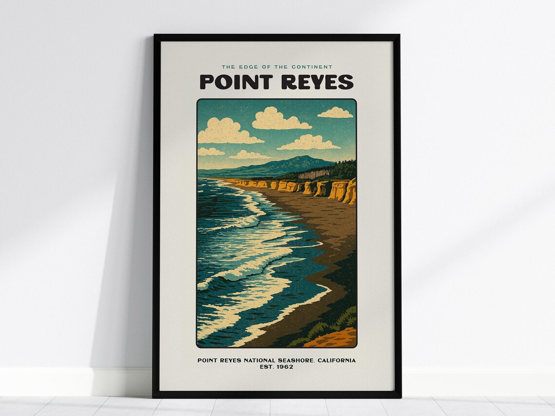 Point Reyes National Seashore California Beach Cliffs Vintage Travel Poster