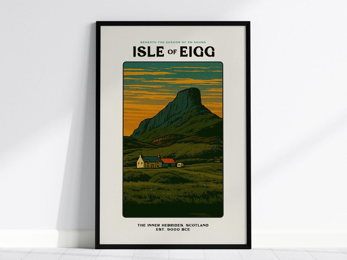 Isle Of Eigg Scotland Inner Hebrides An Sgurr Vintage Travel Poster