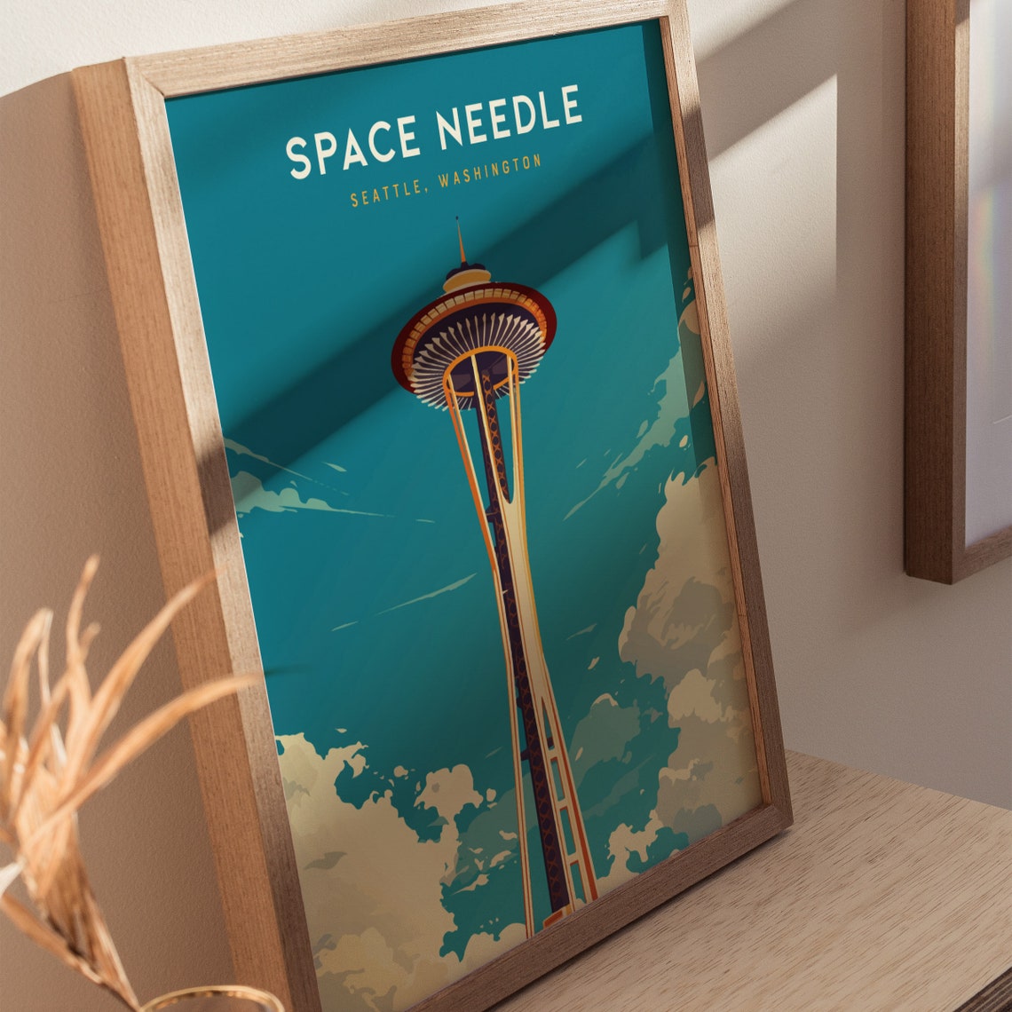 Space Needle Seattle Washington Vintage Style Travel Art Poster - Image 2