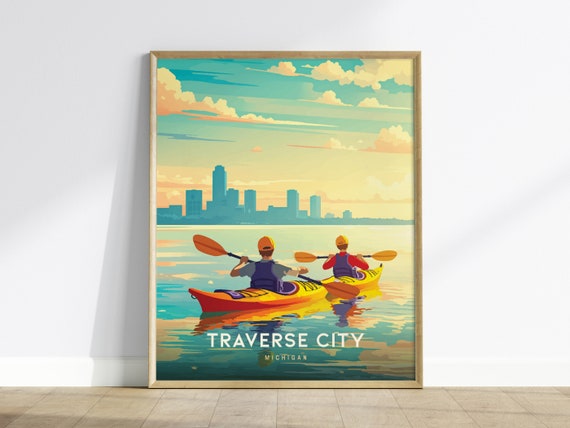 Traverse City Kayak Poster Michigan Waterfront Art Framedunframed