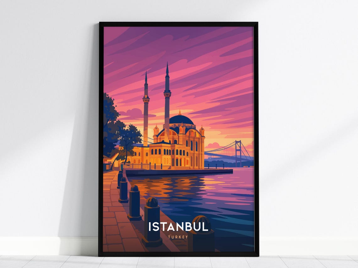 Istanbul Turkey Ortakoy Mosque Sunset Bosphorus Bridge Poster