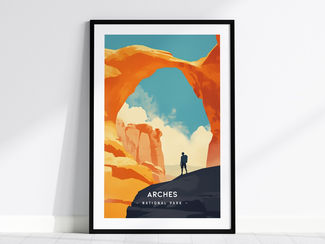Arches National Park Utah Red Rock Desert Sandstone Arch Hiker Poster