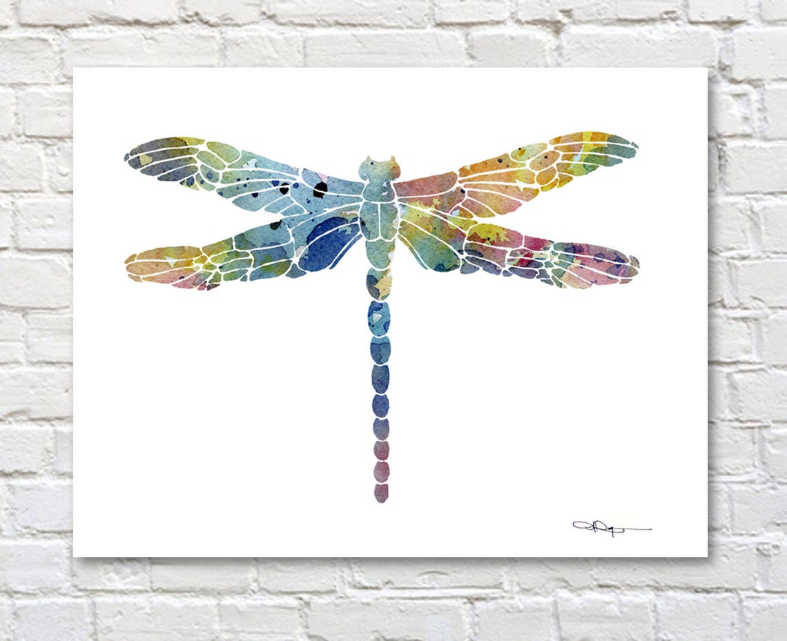 Dragonfly Art Print Abstract Watercolor Painting Wall Decor