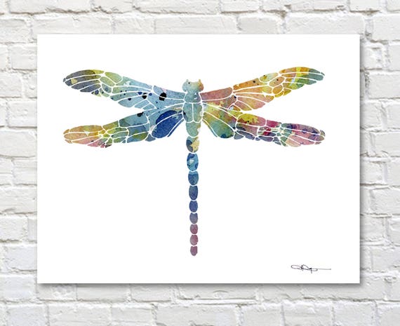 Dragonfly Art Print Abstract Watercolor Painting Wall Decor