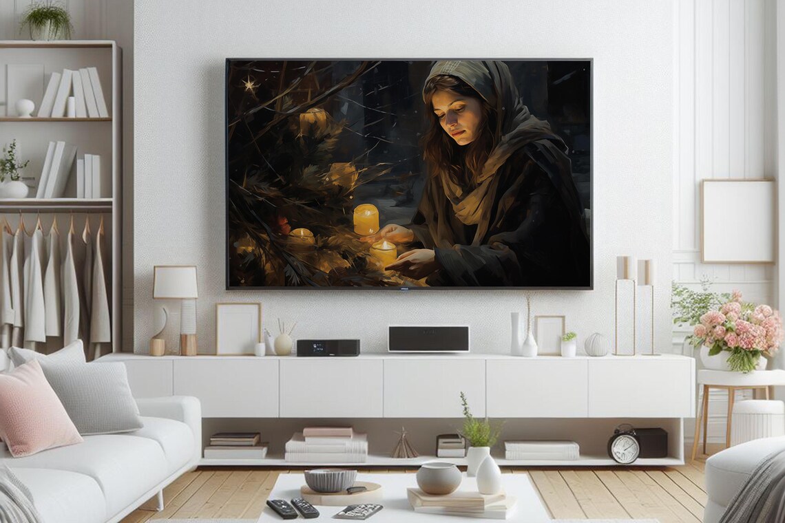 Candlelit Christmas Eve Scene with a Hooded Woman Holiday Poster - Image 3