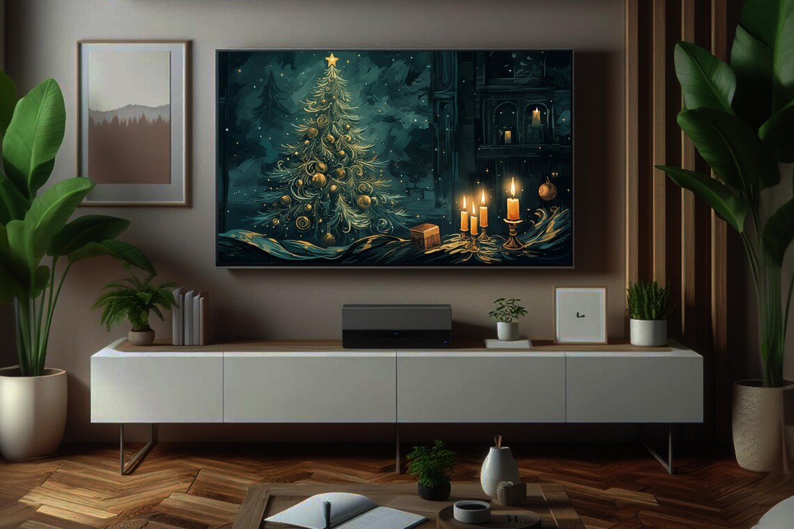 Christmas Still Life With Candles Small Tree Gifts And Moonlit Night Poster - Image 7