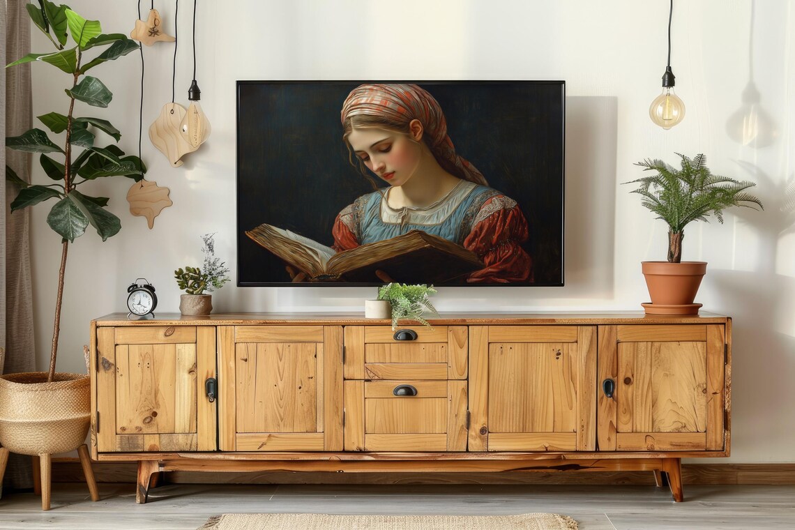 Young Woman Reading Old Book In Headscarf Vintage Portrait Style Poster - Image 7