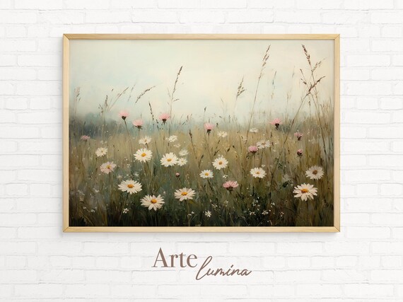 Wildflower Meadow With Daisies And Pink Blooms In Soft Morning Light Poster