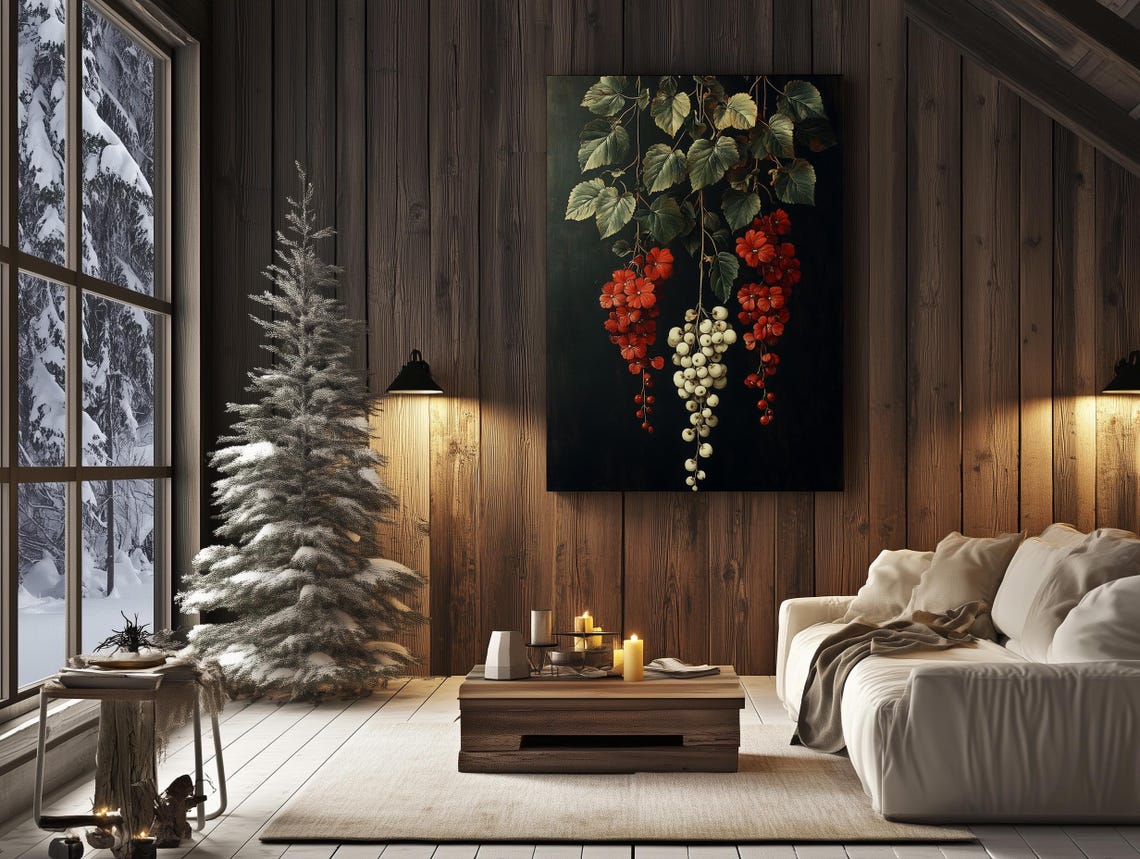 Vintage Hanging Red and White Grape Clusters Still Life Art Poster - Image 5