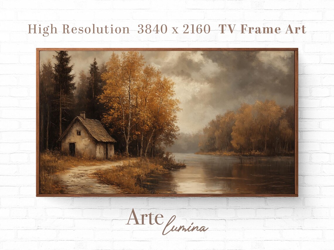 Misty Autumn Cottage Beside the Lake with Golden Birches Poster - Image 7