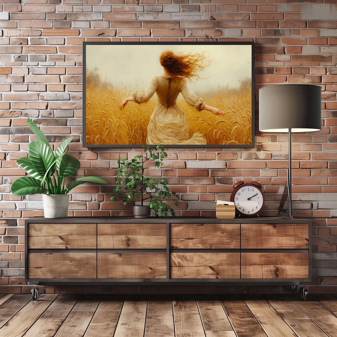 Red Haired Woman In Golden Wheat Field Vintage Style Art Poster - Image 2