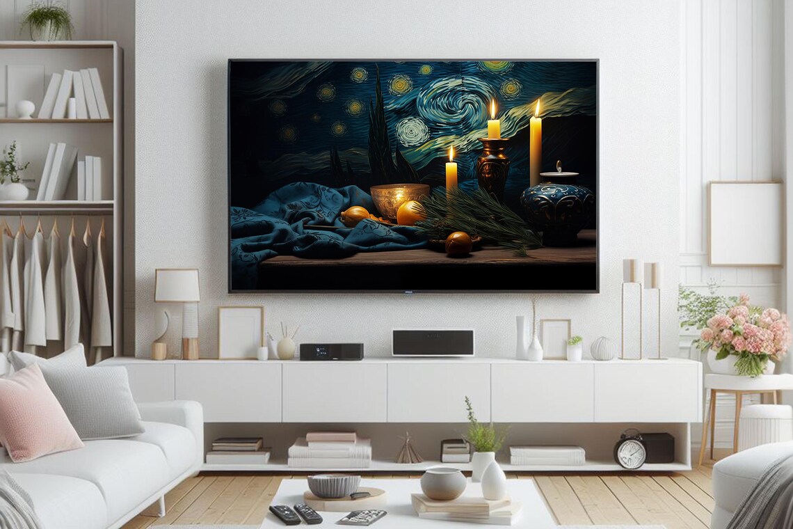 Van Gogh Starry Night Still Life With Candles Oranges And Pine Poster - Image 6