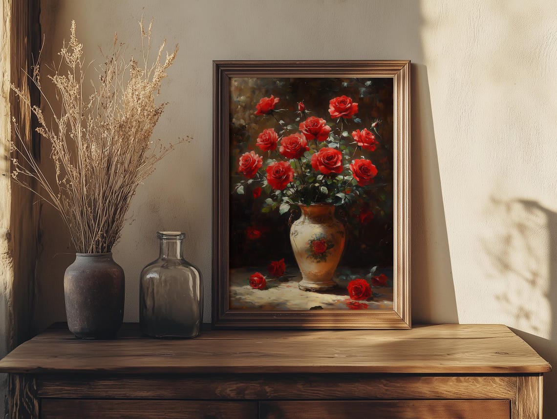 Dramatic Red Roses Bouquet in an Ornate Decorative Vase Poster - Image 5