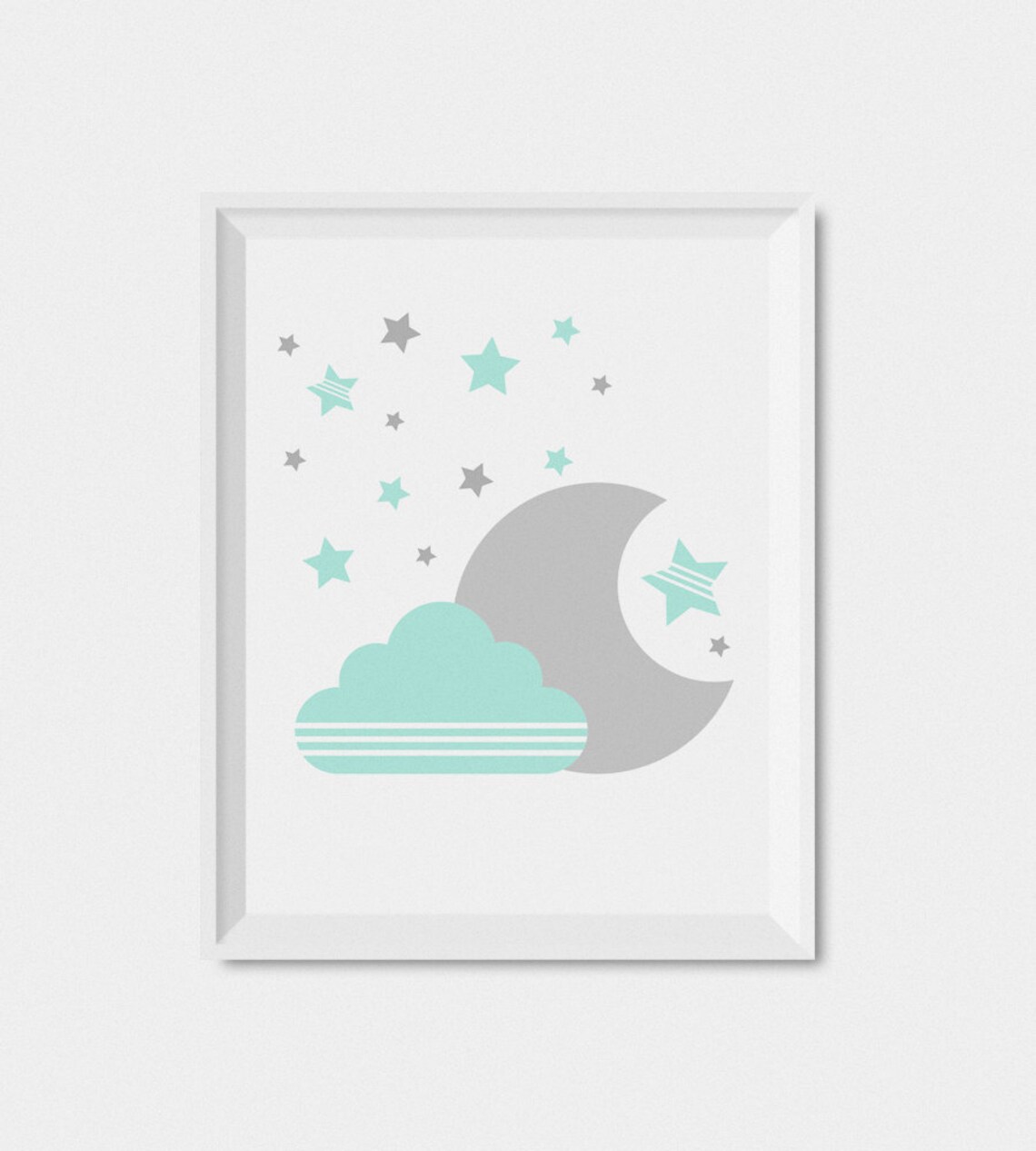 Moon and Stars Nursery Art Print, Mint Green Gray - Image 2