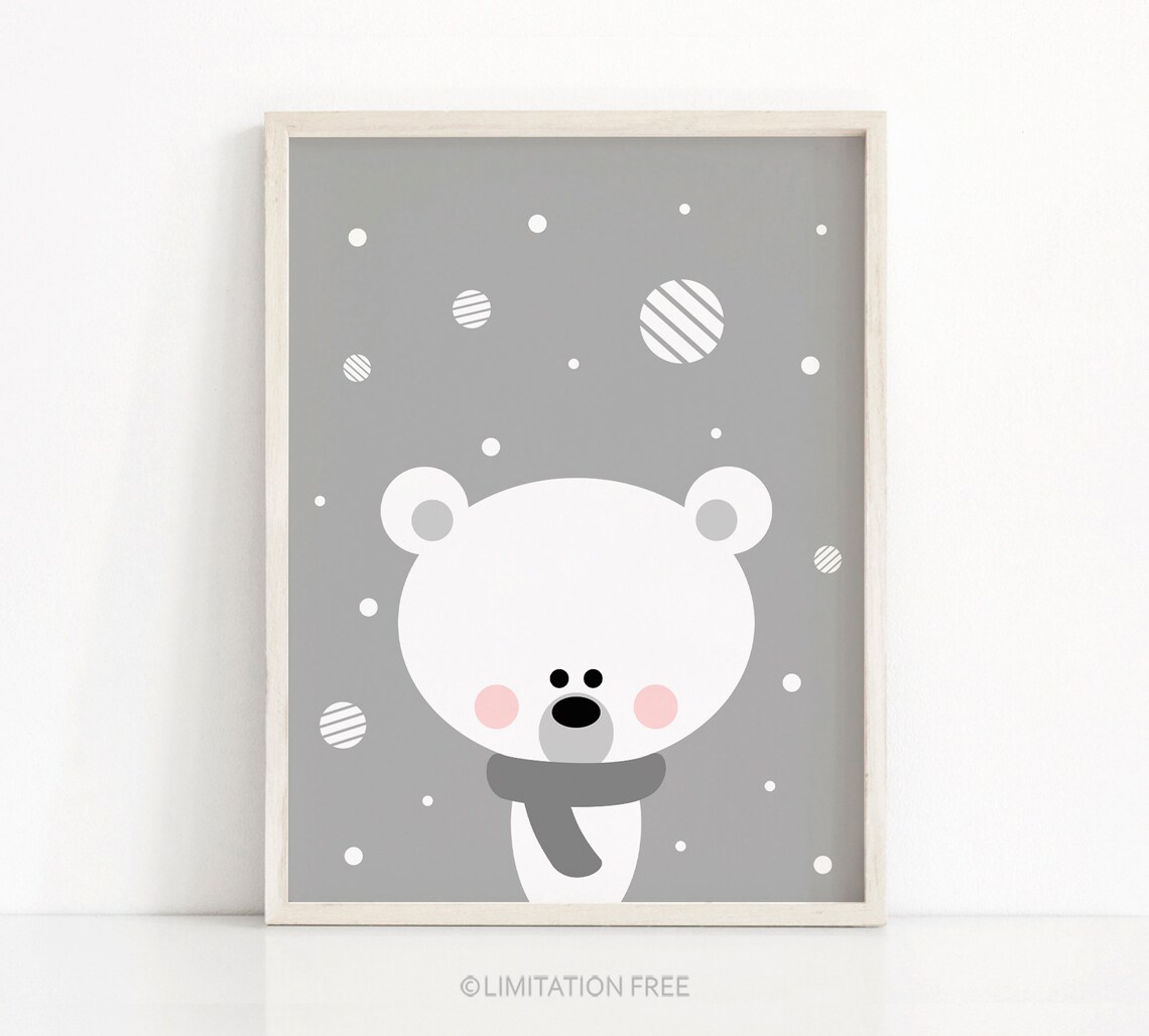 Polar Bear Christmas Decor Art Print, Holiday Print