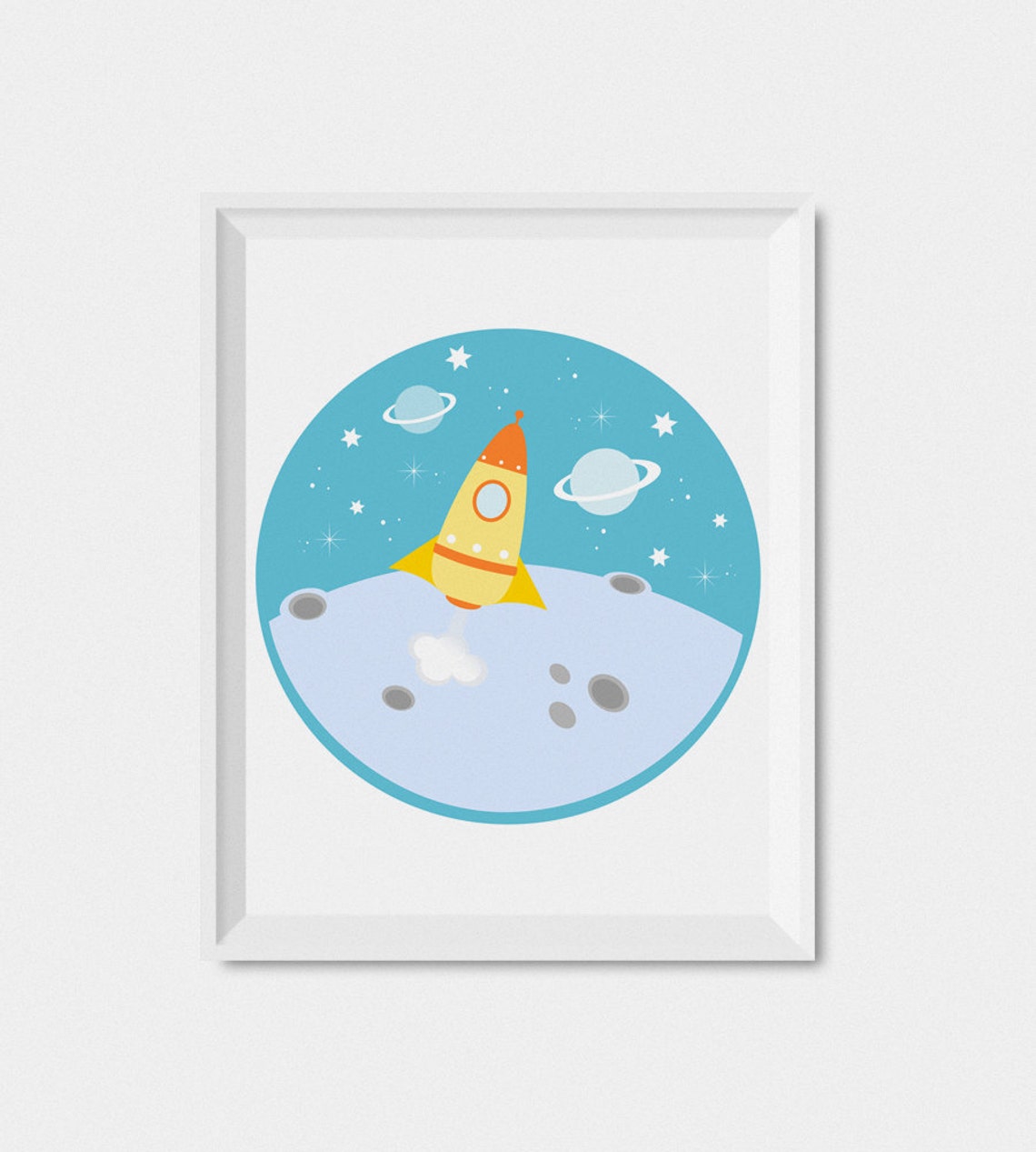 Rocket Launching From Moon Outer Space Kids Nursery Wall Poster Decor - Image 2