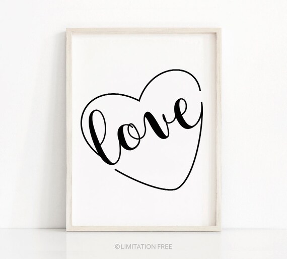 Love Wall Art Print Black And White Print Typography Print Heart Wall Art Minimalist Wall Print Typography