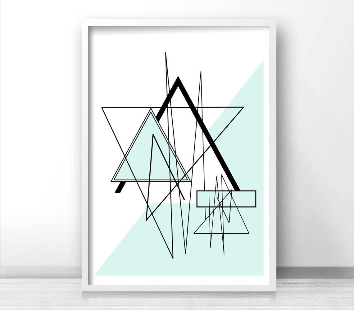 Mint Green And Black Geometric Line Abstract Modern Minimalist Print - Image 4