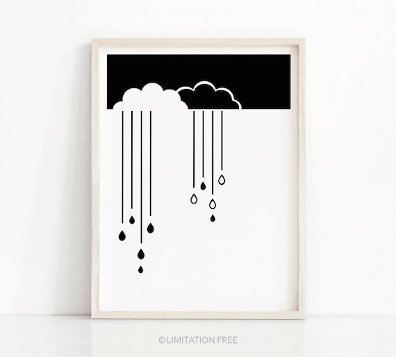 Monochrome Cloud Nursery Art Print, Modern Decor