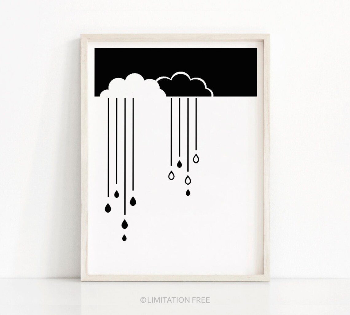 Monochrome Cloud Nursery Art Print, Modern Decor